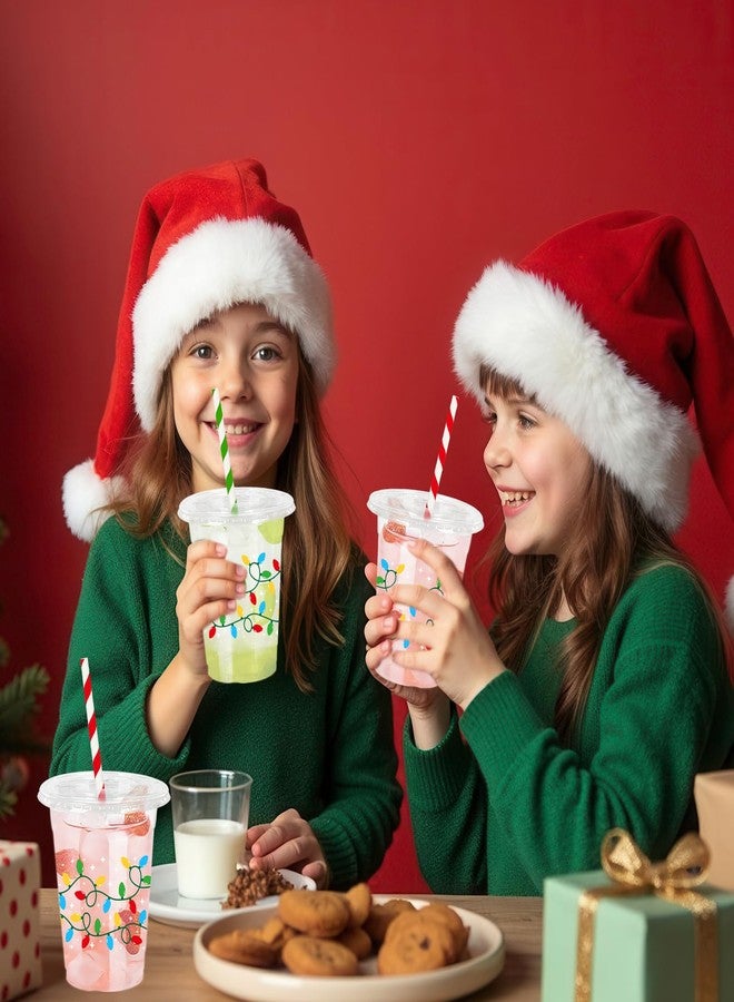 JarThenaAMCS أكواب بلاستيكية من JarThenaAMCS، 50 قطعة، مع أغطية وماصات، مزينة بأضواء عيد الميلاد الملونة، سعة 12 أونصة، باللون الأحمر والأخضر والأصفر والأزرق، أكواب للاستخدام مرة واحدة لعيد الميلاد والشتاء - Image 5